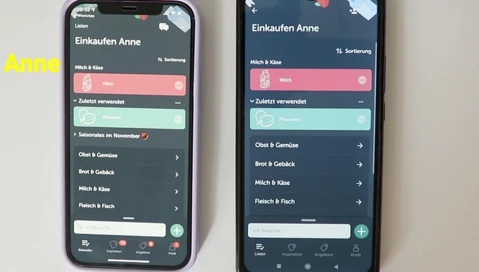 Gekaufte Produkte abhaken - diese werden dann für alle Teilnehmer grün markiert.