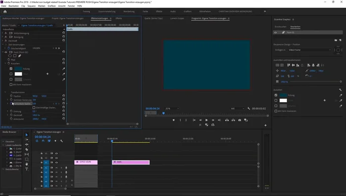 Gleichmäßiges Skalieren deaktivieren und Keyframes für vertikale und horizontale Skalierung erstellen. Skalierung von 10% auf 100% animieren.
