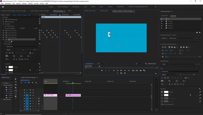 Text hinzufügen und zentrieren. Ein- und Ausblenden und Skalierung animieren.