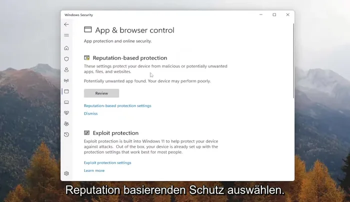 Überprüfen Sie, ob "Apps und Dateien" aktiviert ist. Die Aktivierung von "Potenziell unerwünschte Anzeigen blockieren" ist optional, aber empfohlen.