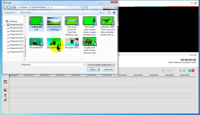 Greenscreen-Videomaterial in Filmora importieren und auf die Timeline ziehen.