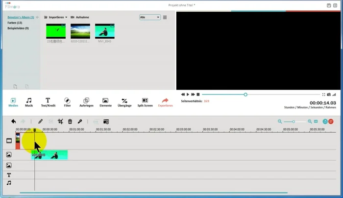 Grüne Farbe transparent machen und Intensitätslevel anpassen.