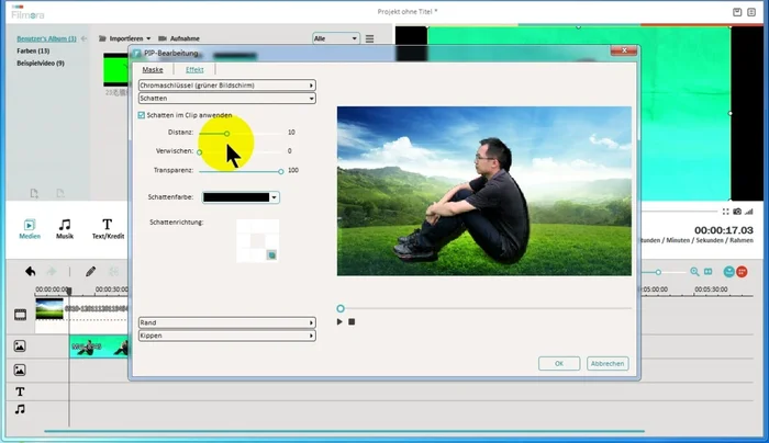 Grüne Farbe transparent machen und Intensitätslevel anpassen.