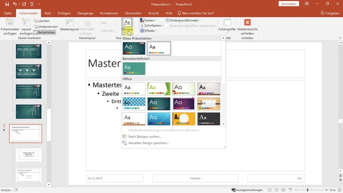 Neue Folienmaster hinzufügen: Zusätzliche Master mit unterschiedlichen Designs erstellen.