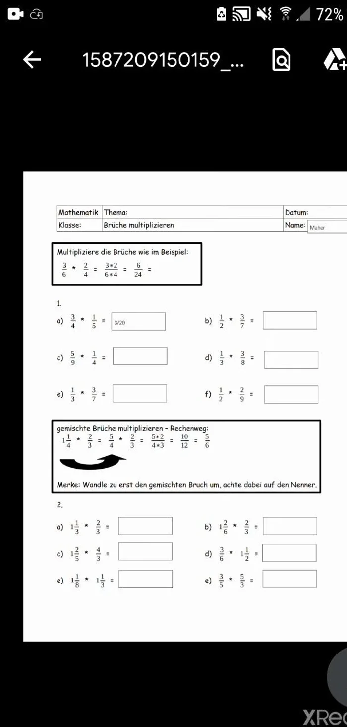 Hausaufgabe speichern.
