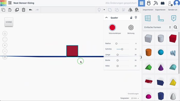 Tastaturkürzel 'C' drücken, um die Platzierung auf der Arbeitsebene zu erzwingen.