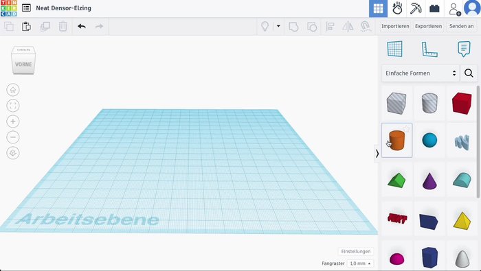 Tastaturkürzel 'C' drücken, um die Platzierung auf der Arbeitsebene zu erzwingen.