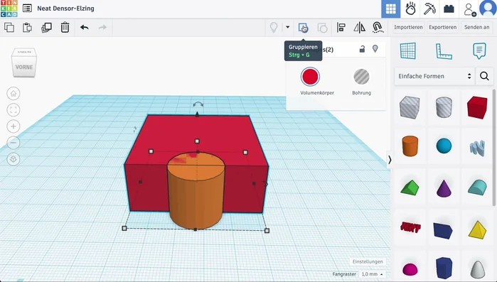 Die markierten Objekte gruppieren, entweder über das Symbol in der Benutzeroberfläche oder mit der Tastenkombination Strg+G.