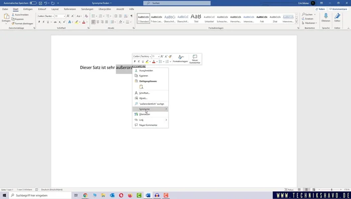 Klicken Sie mit der rechten Maustaste und wählen Sie "Synonyme" oder "Thesaurus".