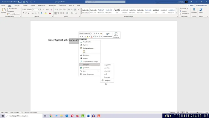 Klicken Sie mit der rechten Maustaste und wählen Sie "Synonyme" oder "Thesaurus".