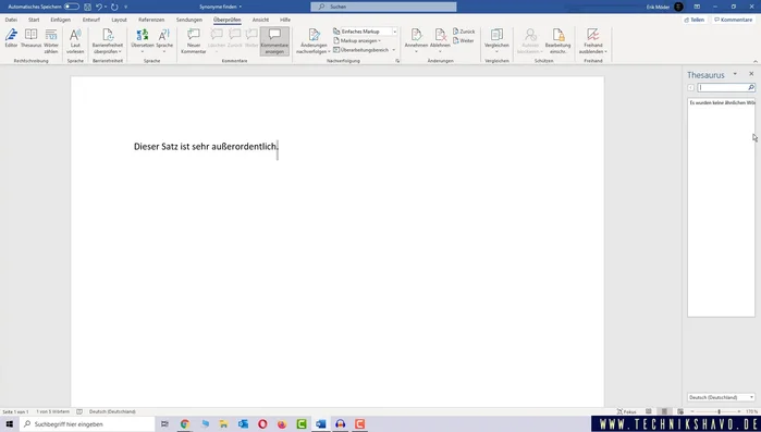 Geben Sie das Wort in das Suchfeld des Thesaurus ein und drücken Sie die Enter-Taste.