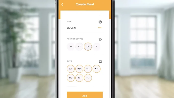 Portionsgröße festlegen: Wählen Sie die Menge Futter pro Mahlzeit (Minimum: 1/4 Tasse, Maximum: 1 Tasse). Berücksichtigen Sie die Empfehlungen Ihres Tierarztes für die richtige Portionsgröße je nach Tierart und Gewicht.