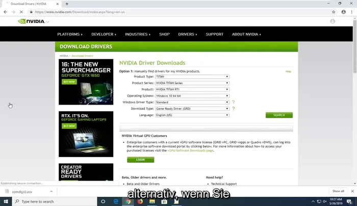 Wählen Sie Ihr Betriebssystem und Ihre Grafikkarte aus.