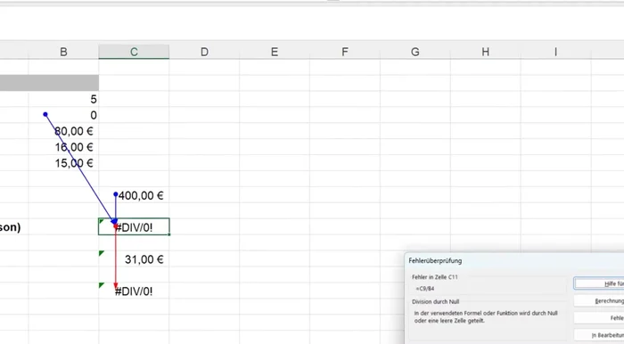 Klicke auf 'Fehlerüberprüfung' im Register 'Formeln'.