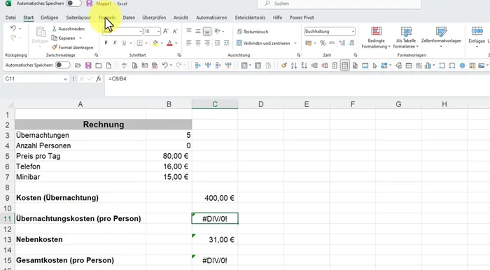 Klicke auf 'Spur zum Nachfolger' um zu sehen, wo die Formelzelle verwendet wird.