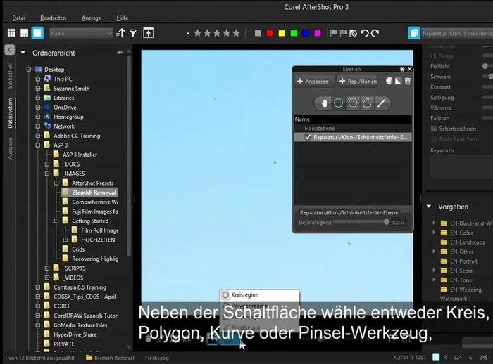 Bereich definieren (auf den Schönheitsfehler klicken):