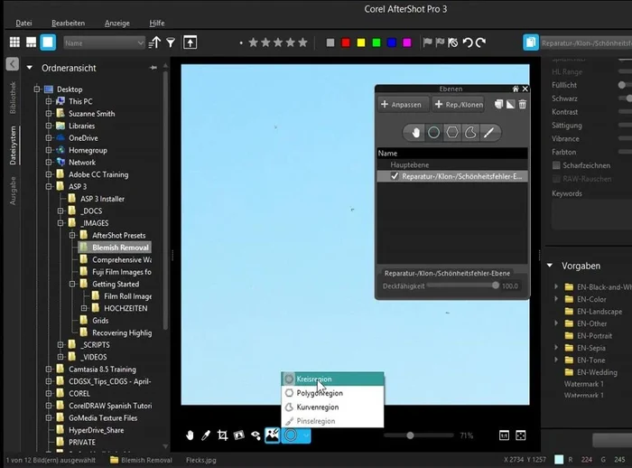Bereich definieren (auf den Schönheitsfehler klicken):