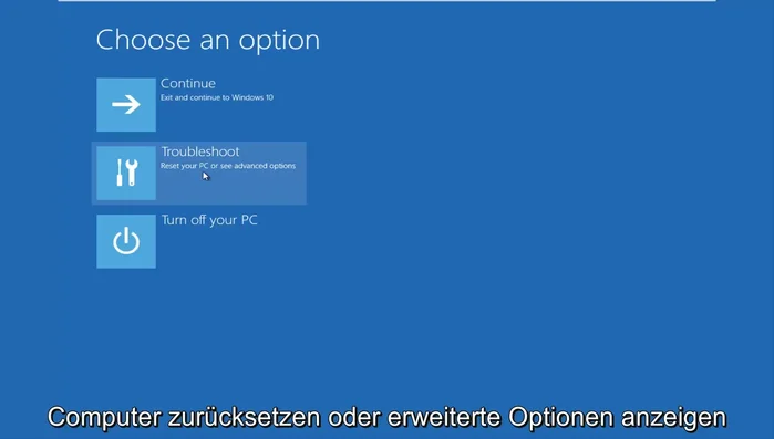 Unter „Erweiterte Optionen“ auf „Starteinstellungen“ klicken.