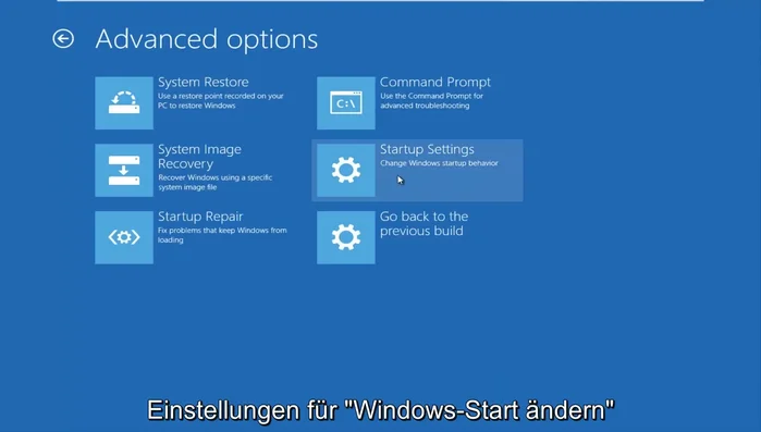 Unter „Erweiterte Optionen“ auf „Starteinstellungen“ klicken.