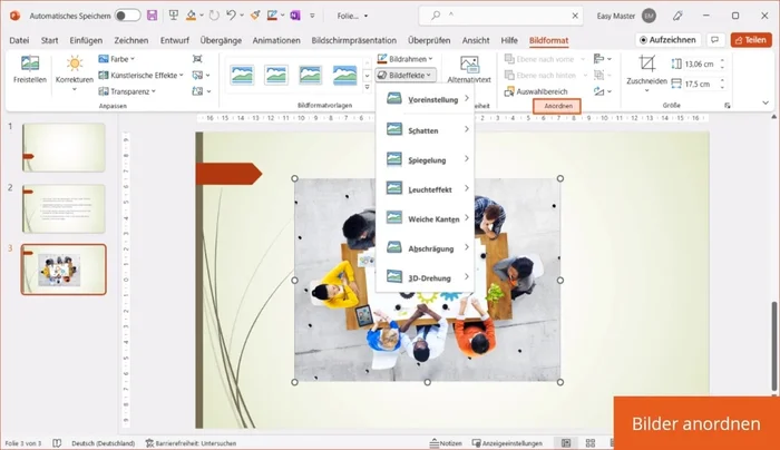 Bildgröße anpassen: Bild zuschneiden, genaue Größe in Zentimetern festlegen.