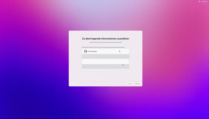 Auf "Fortfahren" klicken, um die Übertragung zu starten (206.019)