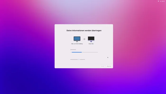 Während der Übertragung (kann mehrere Stunden dauern) beide Macs nicht verwenden (213.819)