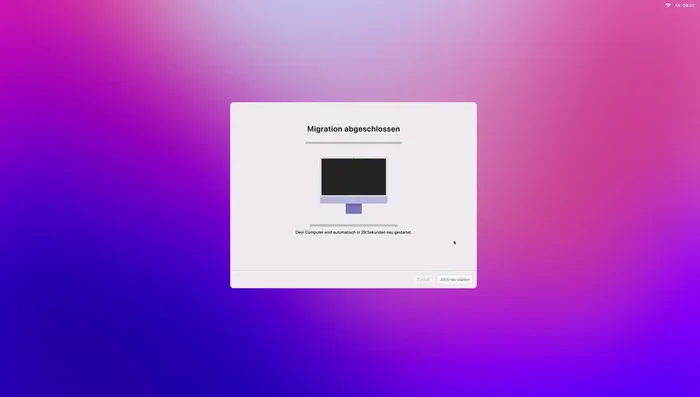 Neuen Mac neustarten (automatisch oder manuell mit "Jetzt neustarten") (232.82)