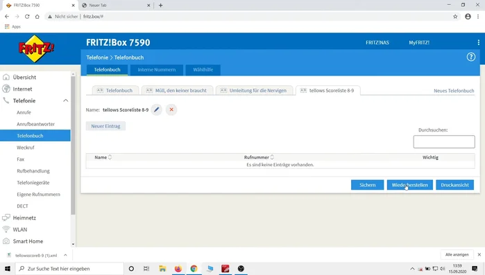 Importieren Sie die heruntergeladene Liste über "Wiederherstellen" -> "Datei auswählen".