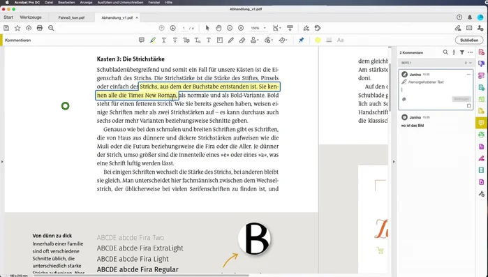 Text unterstreichen, durchstreichen, ersetzen oder einfügen: Nutzen Sie die entsprechenden Werkzeuge für präzise Korrekturen und Ergänzungen.