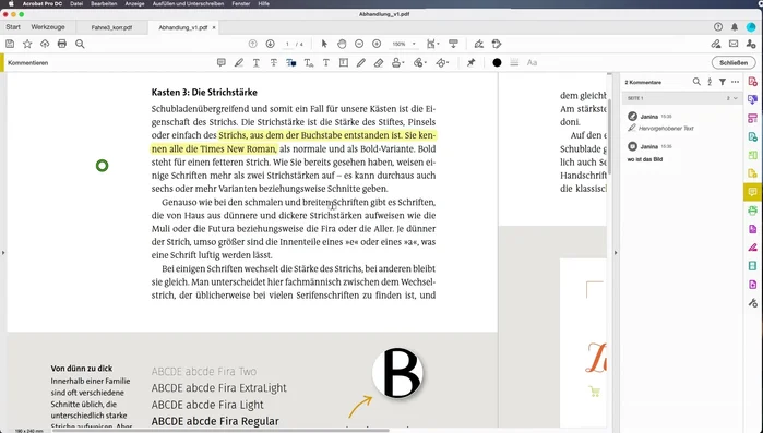 Text unterstreichen, durchstreichen, ersetzen oder einfügen: Nutzen Sie die entsprechenden Werkzeuge für präzise Korrekturen und Ergänzungen.