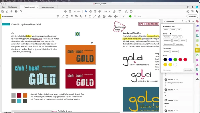 Kommentare filtern: Nutzen Sie den Filter, um Kommentare nach Verfasser, Typ oder Status zu sortieren.