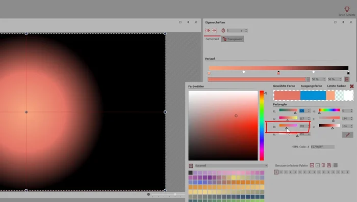 Sättigung und Helligkeit justieren: