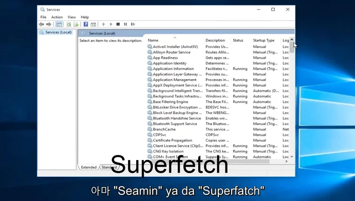 Klicken Sie mit der rechten Maustaste auf "Superfetch" und wählen Sie "Stoppen".