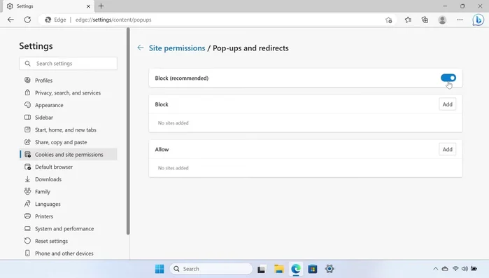 Schieben Sie den Schieberegler 'Blockieren empfohlen' auf 'Ein'.