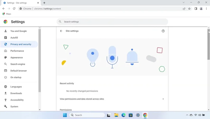 Scrollen Sie nach unten zu 'Inhalt' und wählen Sie 'Pop-ups und Weiterleitungen'.