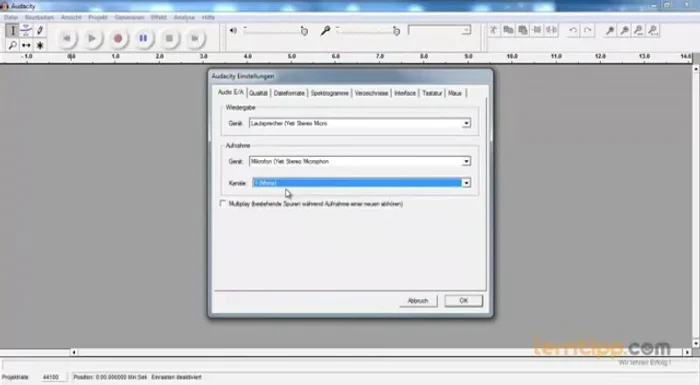 Qualität: Standard Sampler Frequenz 44100 Hz und 16 Bit lassen.