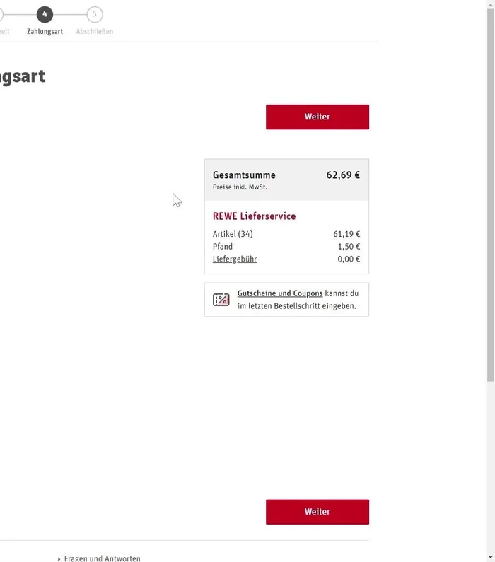 Zahlungsmethode auswählen: Mit Kreditkarte, PayPal, Lastschrift oder auf Rechnung bezahlen.