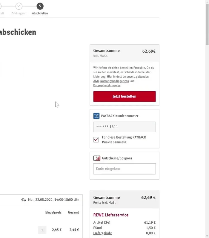 Account erstellen (optional, aber empfohlen): Auf der Rewe-Website oder in der App einen kostenlosen Account erstellen, um Rezepte und Lieferadressen zu speichern.