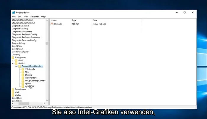 Je nach Grafikkarte (Intel, Nvidia) die entsprechenden Einträge löschen (z.B. `igfx2ui`, `igfx dtcm` für Intel, `nvcpl desktop context` für Nvidia).
