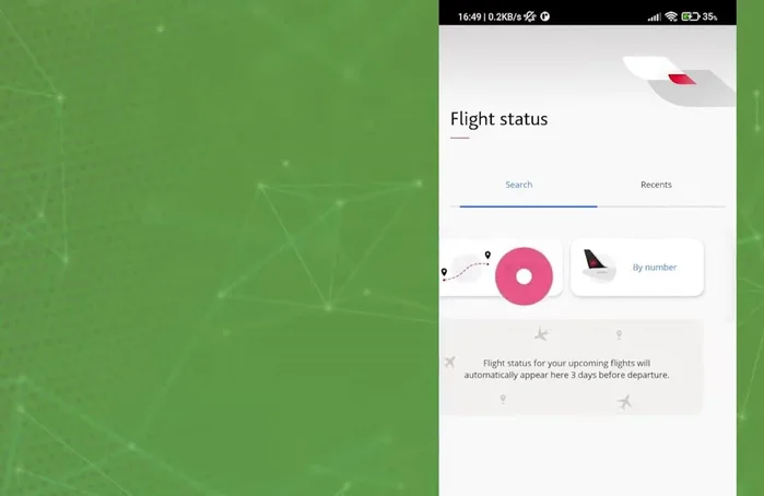 Flug suchen: nach Route, Flugnummer oder mit Standortbestimmung (GPS).
