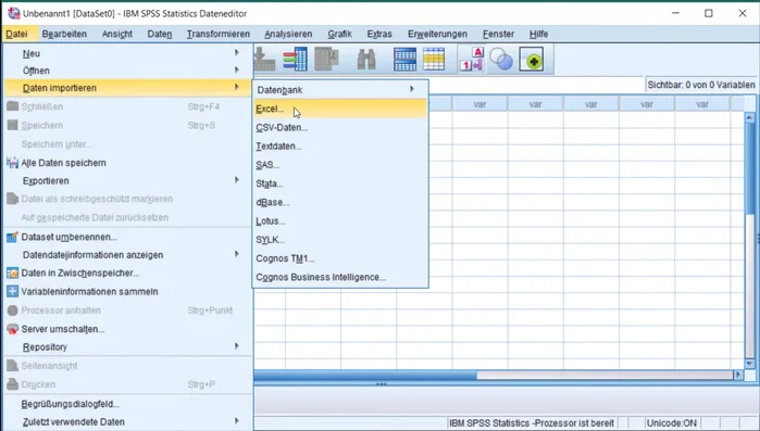 Auf 'OK' klicken, um die Daten in SPSS zu importieren.