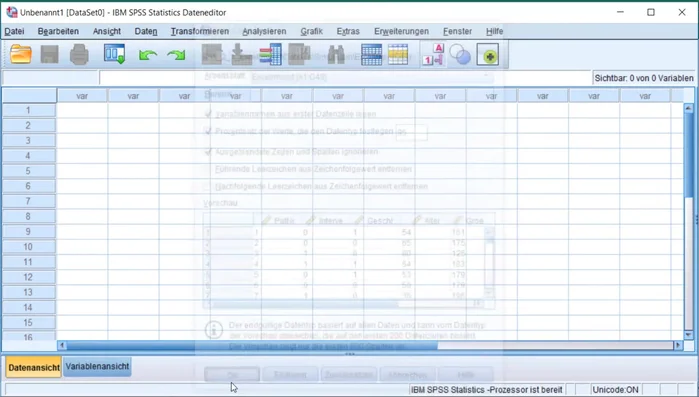 Auf 'OK' klicken, um die Daten in SPSS zu importieren.