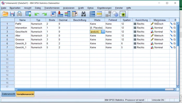 Das Messniveau (nominal, ordinal, metrisch) der Variablen überprüfen und gegebenenfalls anpassen.