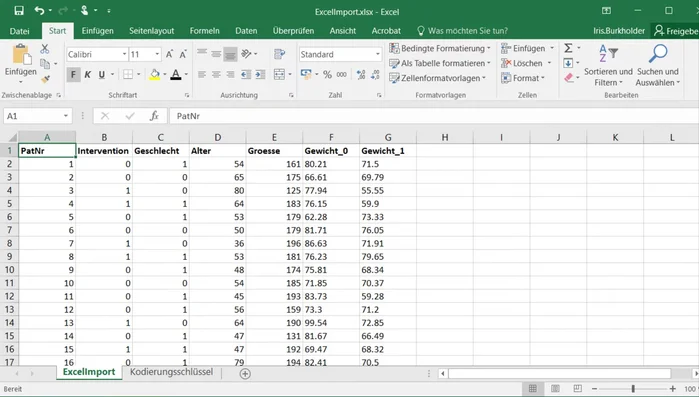 Auf 'OK' klicken, um die Daten in SPSS zu importieren.