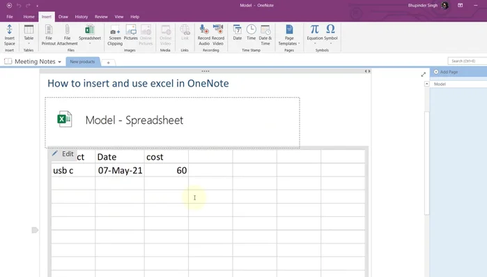 Excel schließen. Die Daten sind nun in OneNote sichtbar.