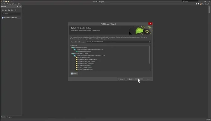 Akzeptieren Sie die Standardeinstellungen und klicken Sie auf "Weiter", um den Import zu starten.