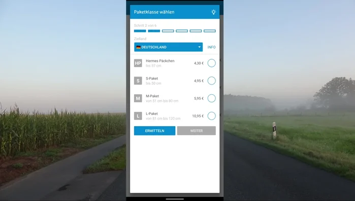 Paketgröße auswählen (Länge und Breite des Kartons messen)