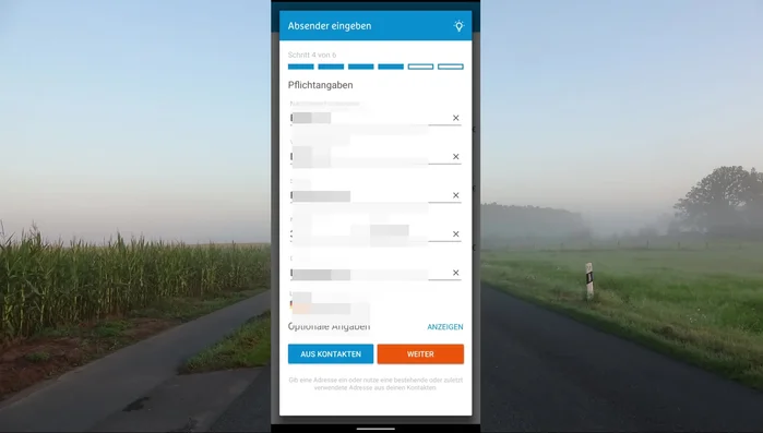 Absenderdaten eingeben (Ihre Adresse)