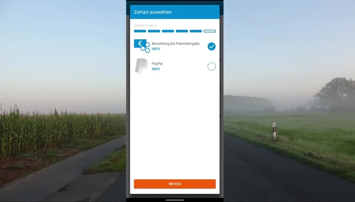 Zahlungsmethode wählen (PayPal oder Barzahlung bei Übergabe)