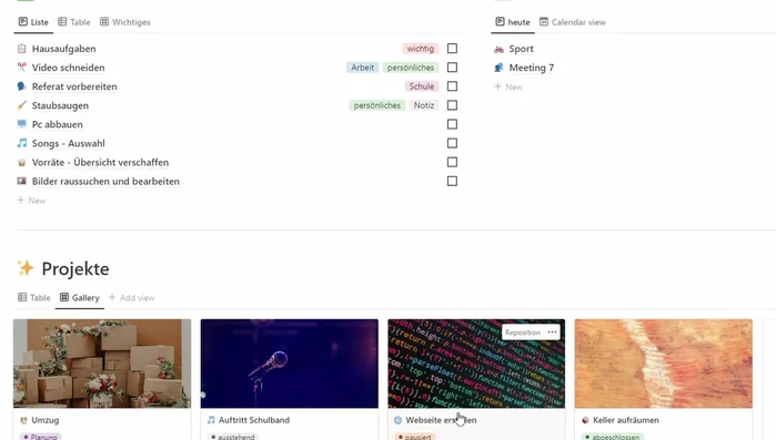 Zuordnung der To-dos zu den jeweiligen Projekten über die Relation.